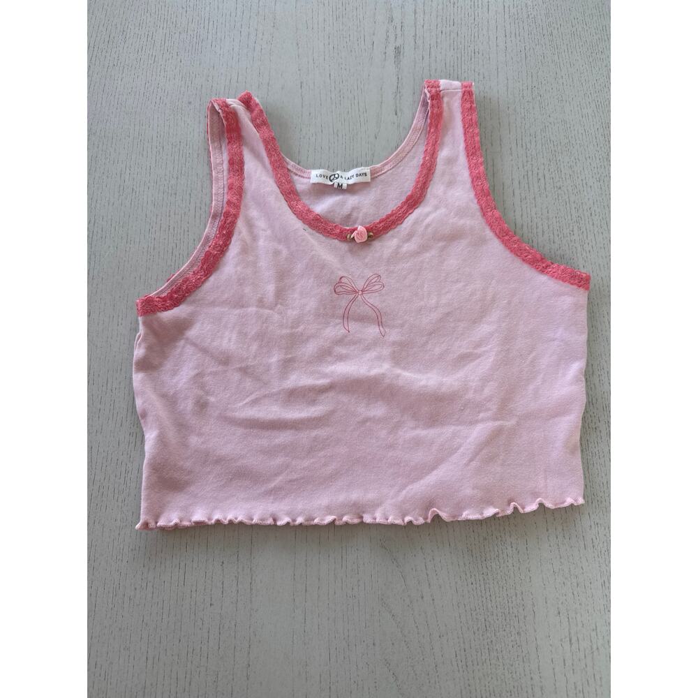 Love Peace & Lazy Days Coquette Girly Balletcore Bow Crop Top (Q)